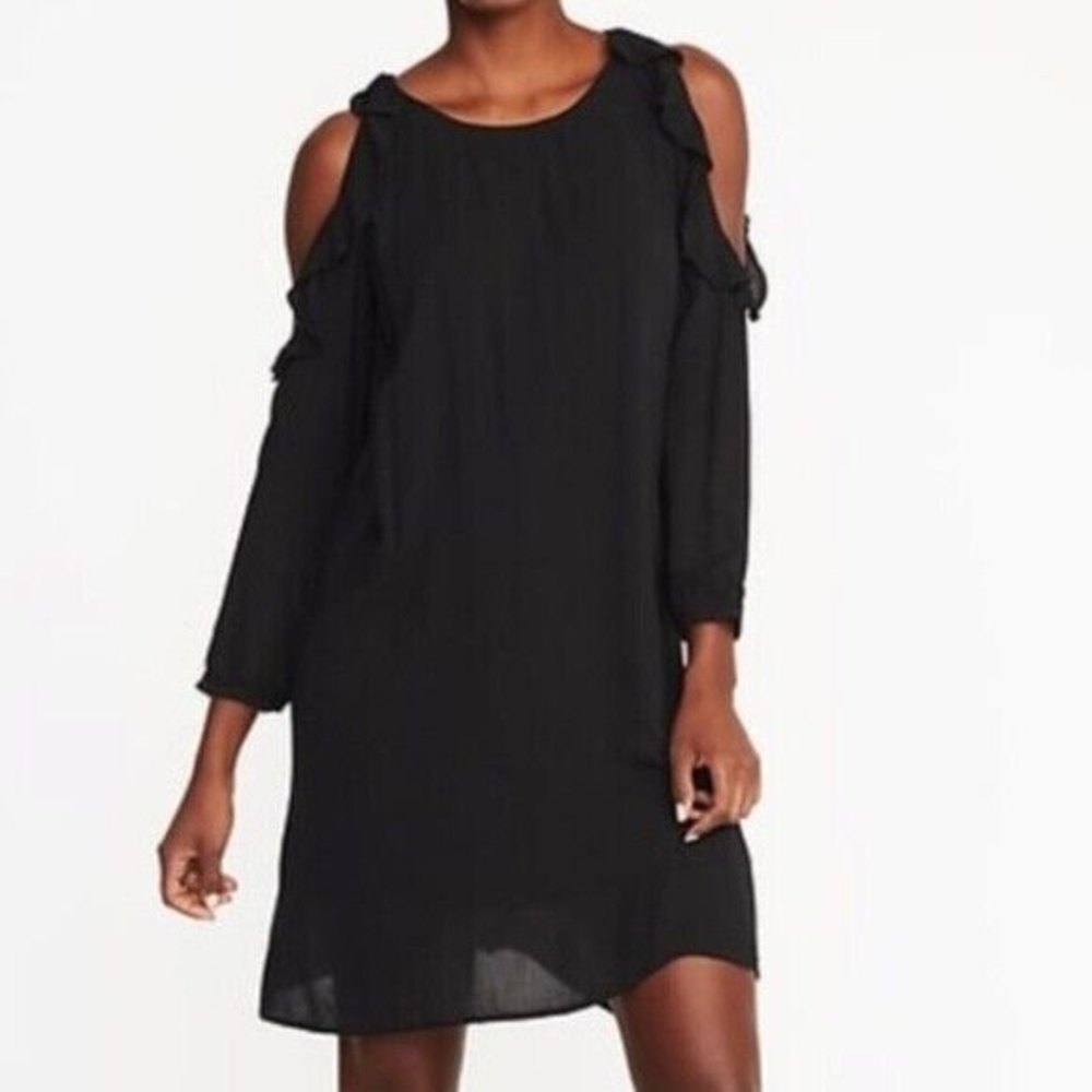 Old Navy Black Cold Shoulder Dress Women Size Small Long Sleeve